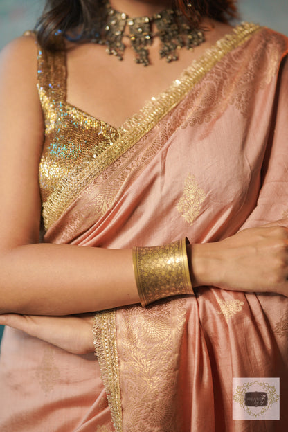 Dull Pink Kataan Silk Saree with Zari Lace Border