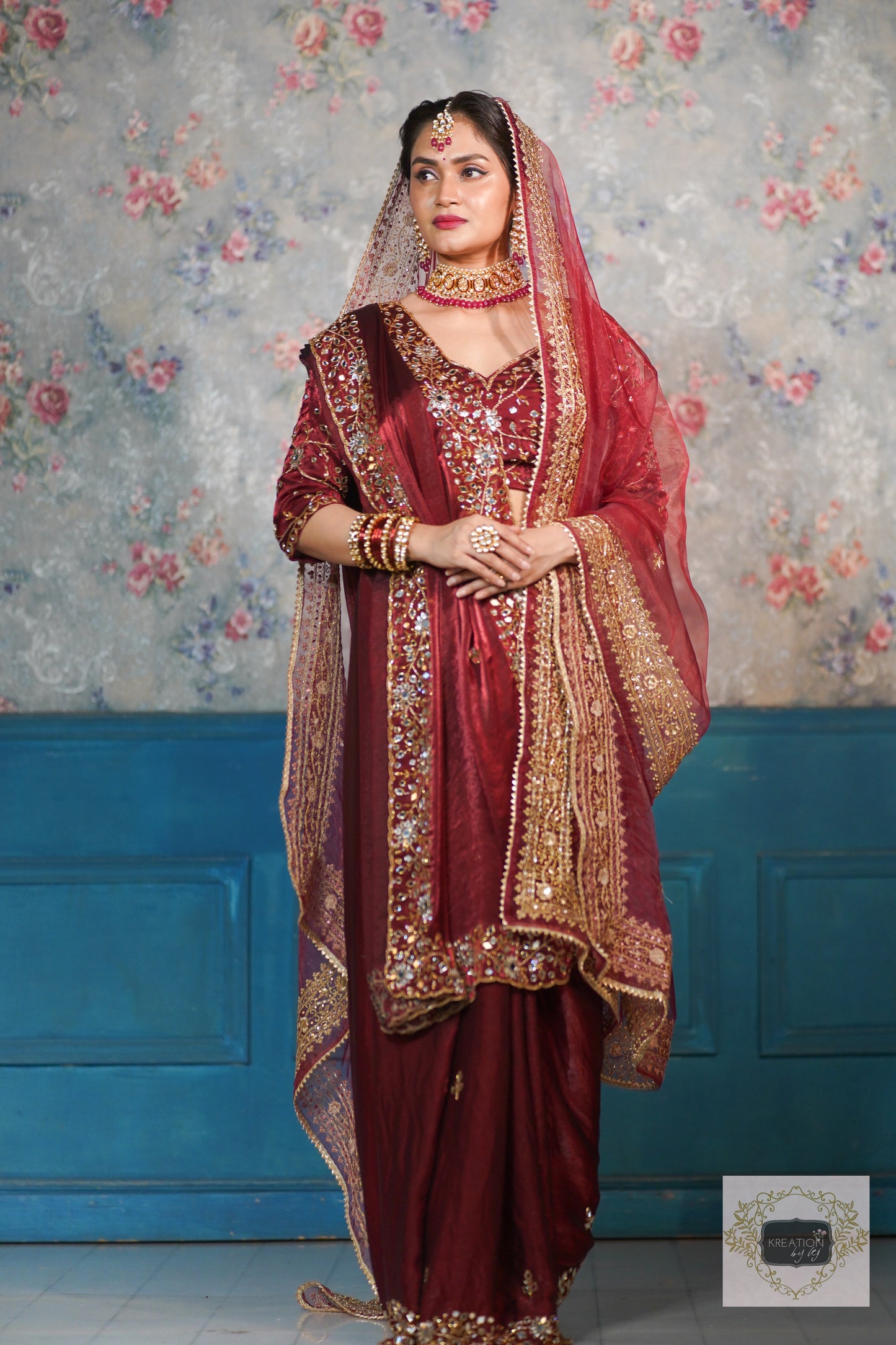 Red Bridal Handembroidered Veil