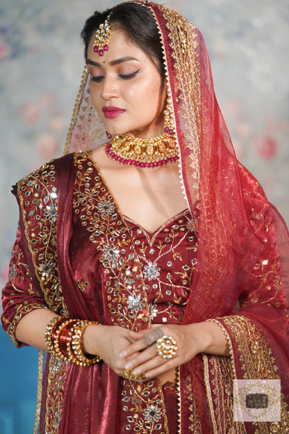 Red Bridal Handembroidered Veil