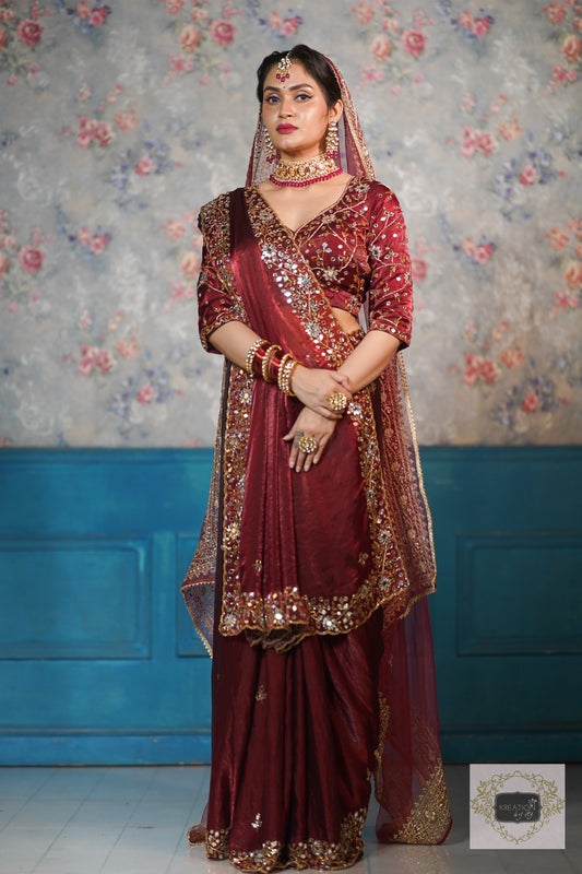 Maroon Sheesh Mahal Saree