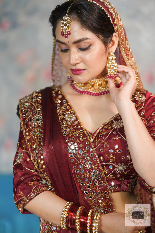 Maroon Sheesh Mahal Saree