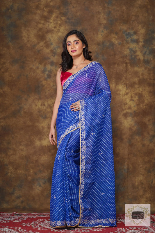 Blue Leheriya Chandani Saree kreationbykj