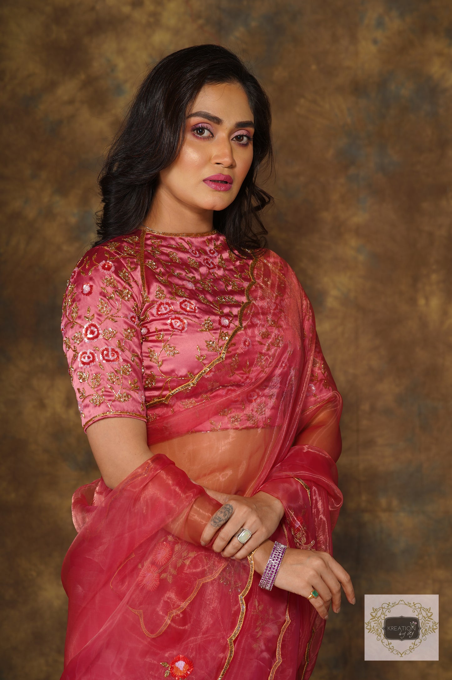 Remember the Roses Pink Glass Tissue Saree