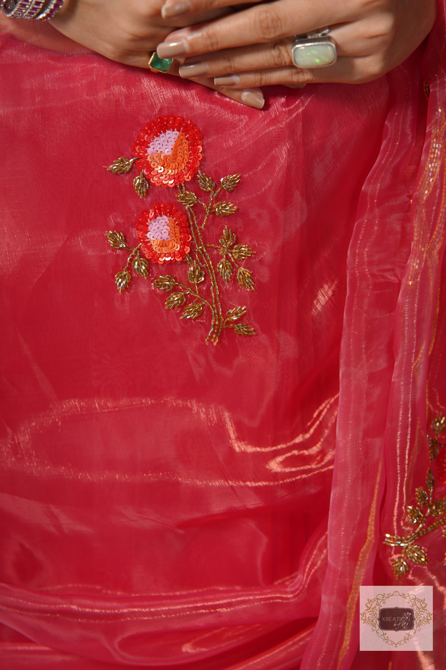 Remember the Roses Pink Glass Tissue Saree