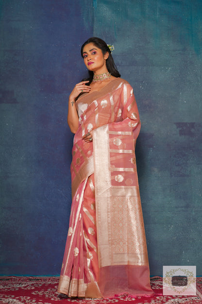 Light Pink Kora Silk Banarasi Saree