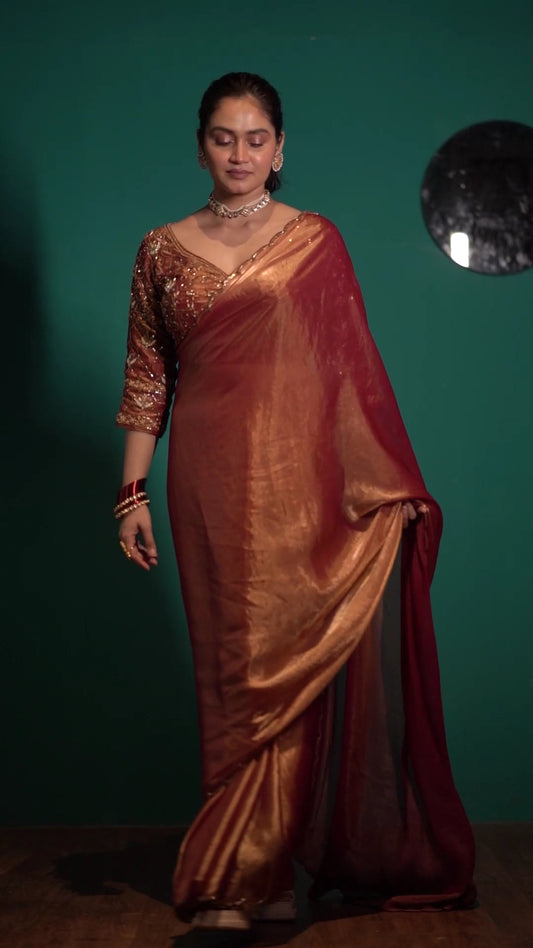 Rosato Shimmer Satin Cocktail Saree