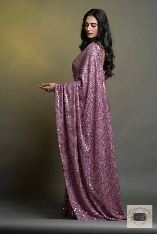 Mauve Sequins Saree kreationbykj