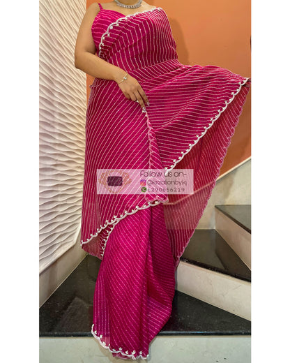 Gulaabi Leher Cutdana Saree - kreationbykj