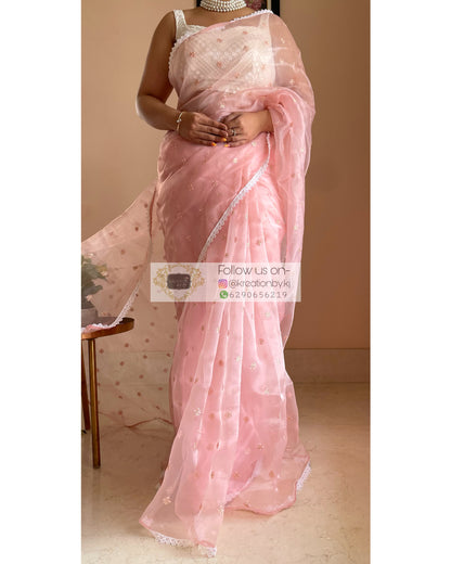 Pale Pink Falling For You Organza Saree