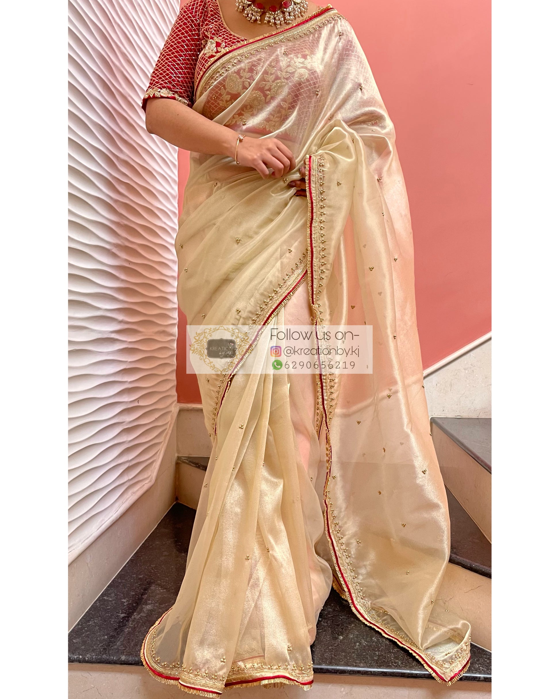 Swarna Beige Tissue Saree - kreationbykj