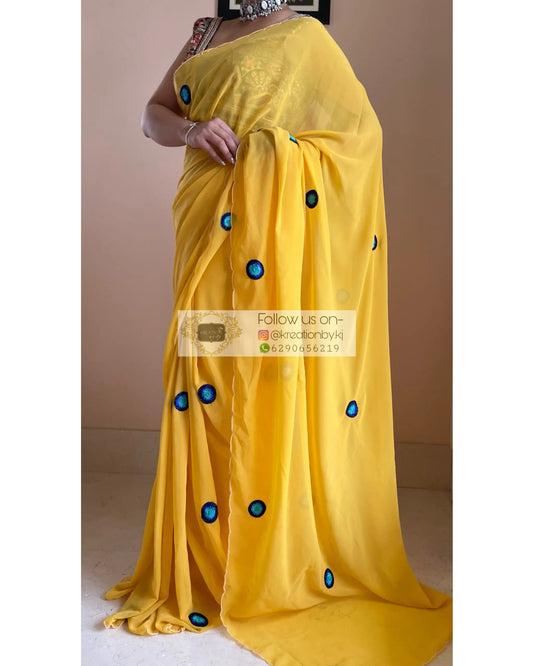 Yellow Evil Eye Saree - kreationbykj
