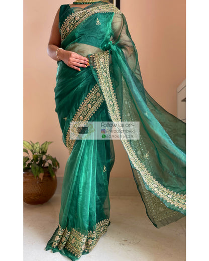 Forest Green Zarina Saree - kreationbykj