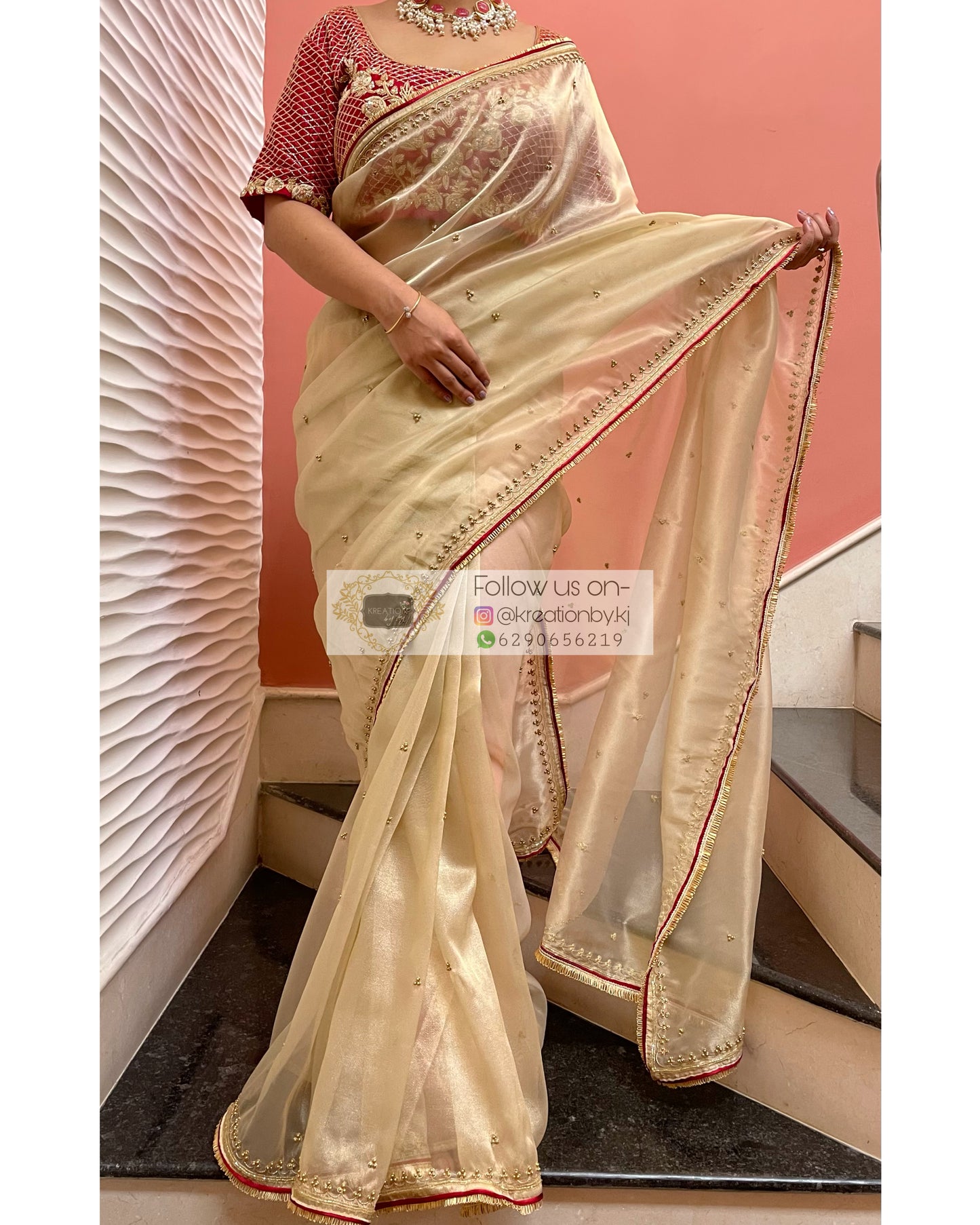 Swarna Beige Tissue Saree - kreationbykj