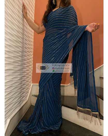 Midnight Blue Noorani Georgette Saree