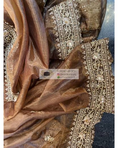 Brown Tissue Zarina Saree