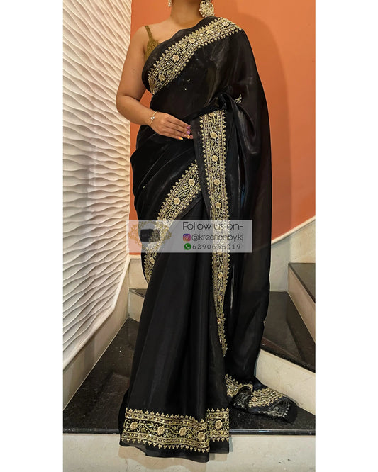Black Zarina Glassy Organza Saree kreationbykj