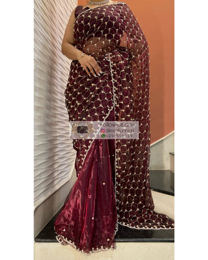 Wine Glass Tissue Mehraab Saree - kreationbykj