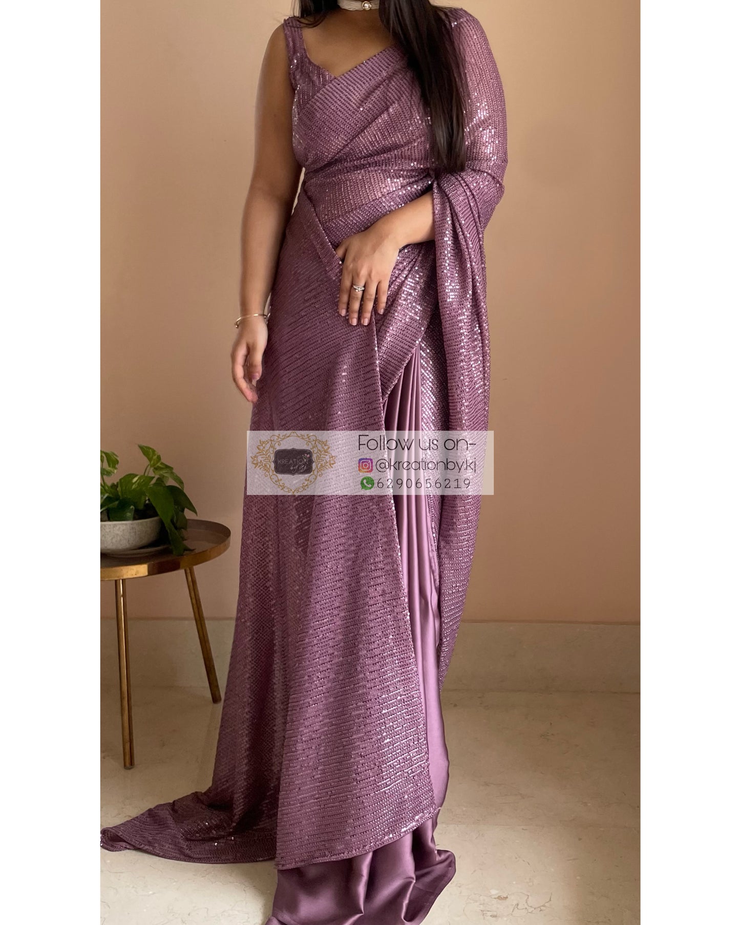 Mauve Sequins Half Saree