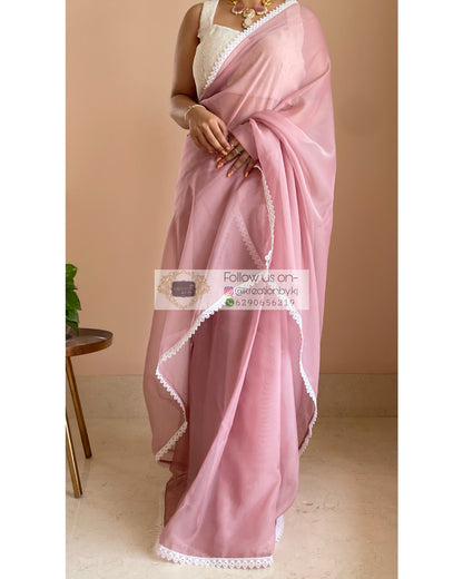 Mauve Organza Saree with Pearl Blouse Piec