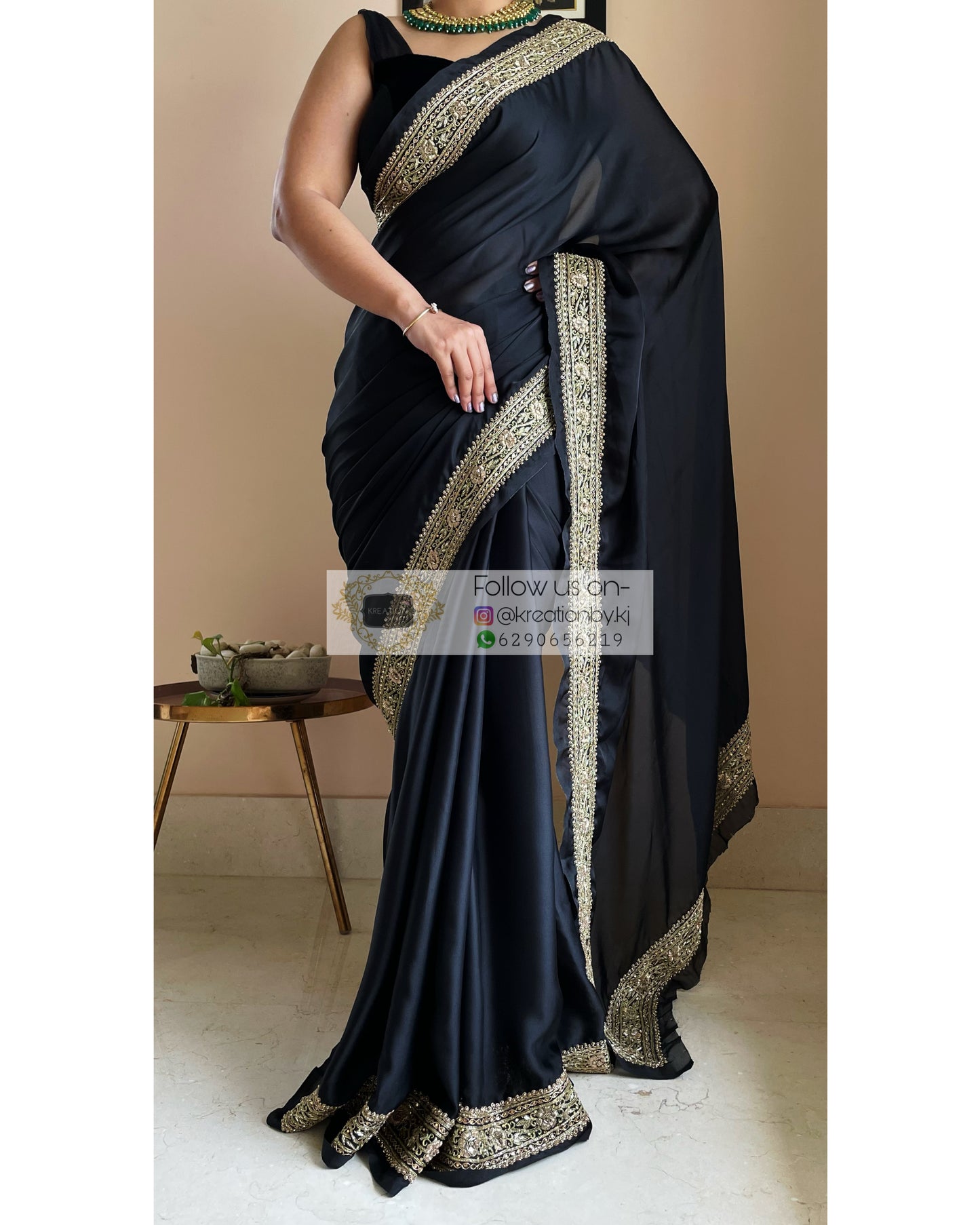 Black Zarina Saree - kreationbykj