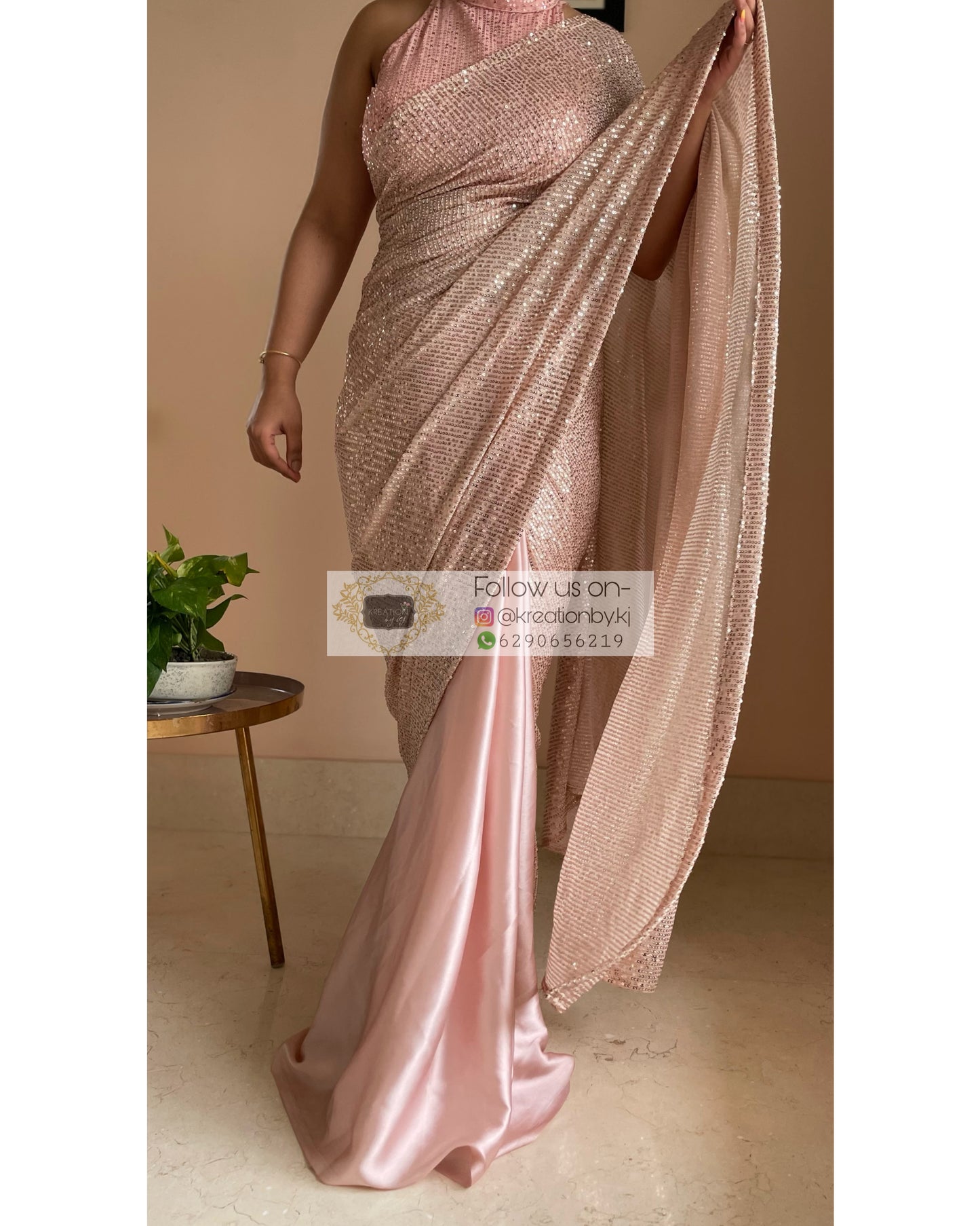 Beige Sequins Half Saree