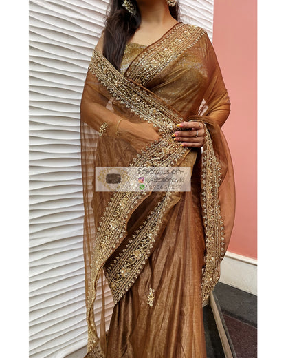 Brown Tissue Zarina Saree