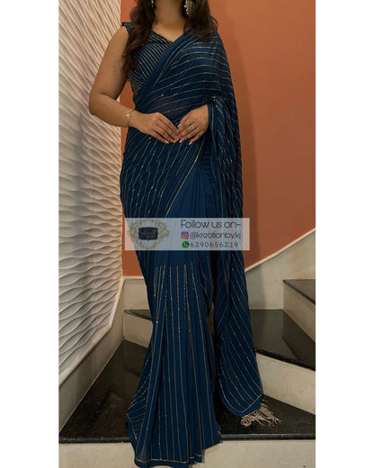 Midnight Blue Noorani Georgette Saree