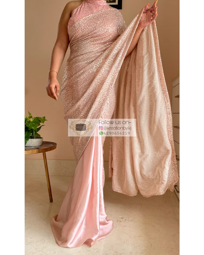 Beige Sequins Half Saree