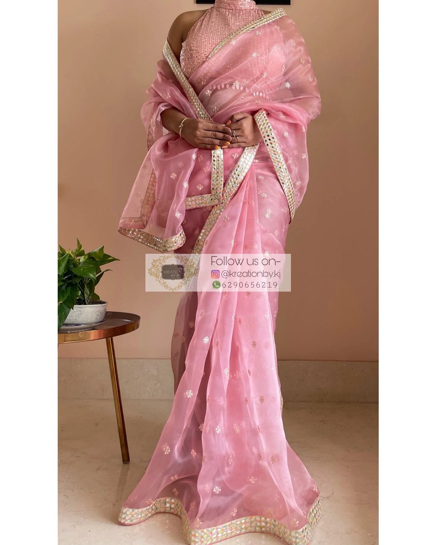 Blush Pink Organza Saree with Border