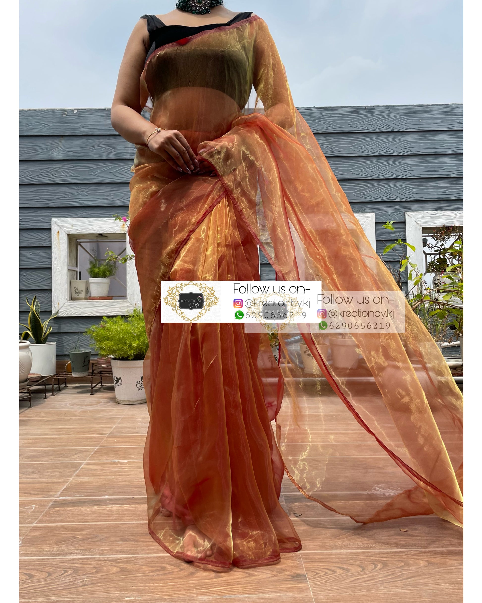 Liquid Gold Glass Tissue Saree - kreationbykj