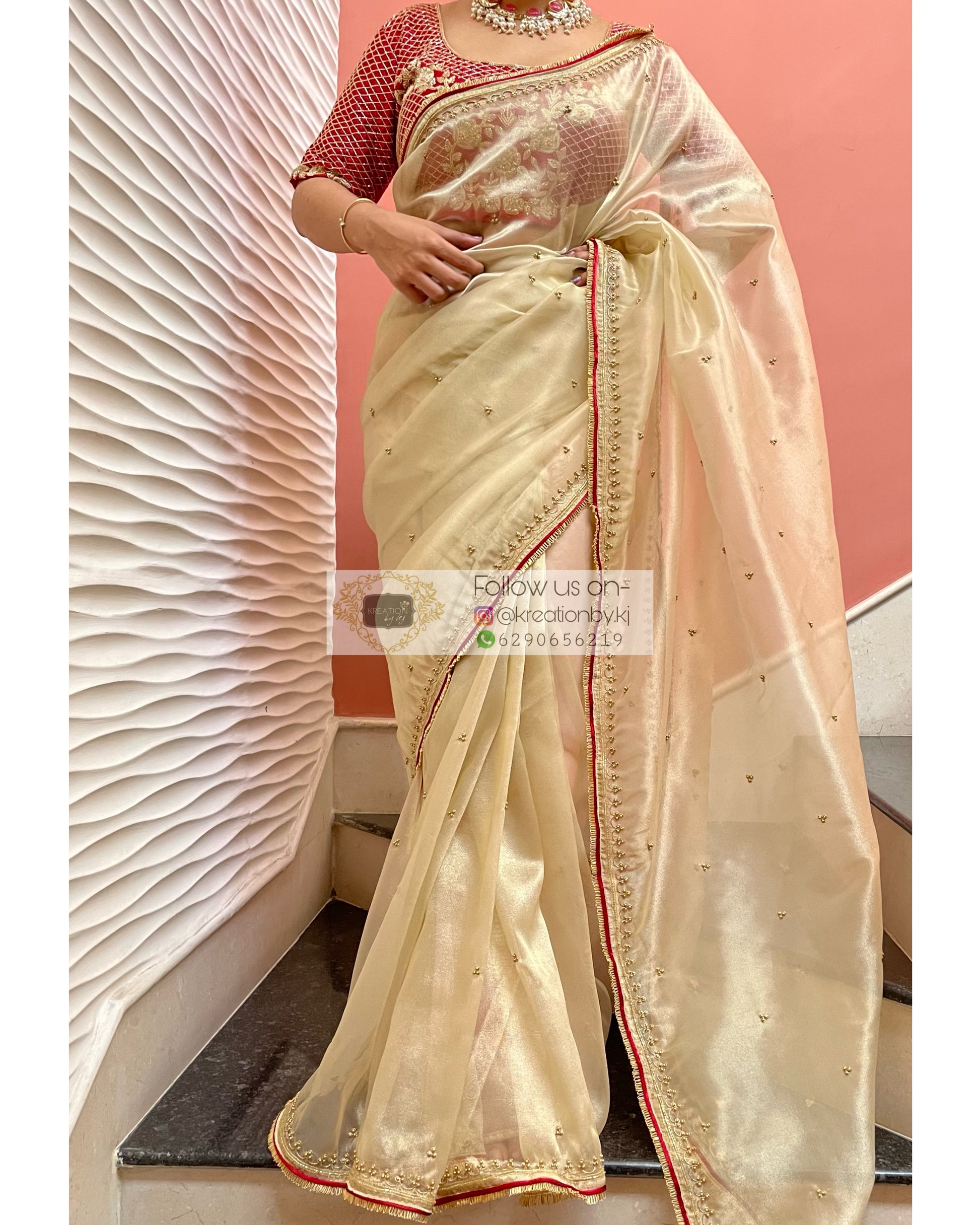 Swarna Beige Tissue Saree - kreationbykj