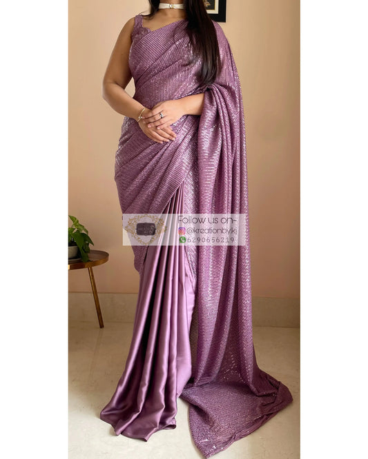 Mauve Sequins Half Saree kreationbykj