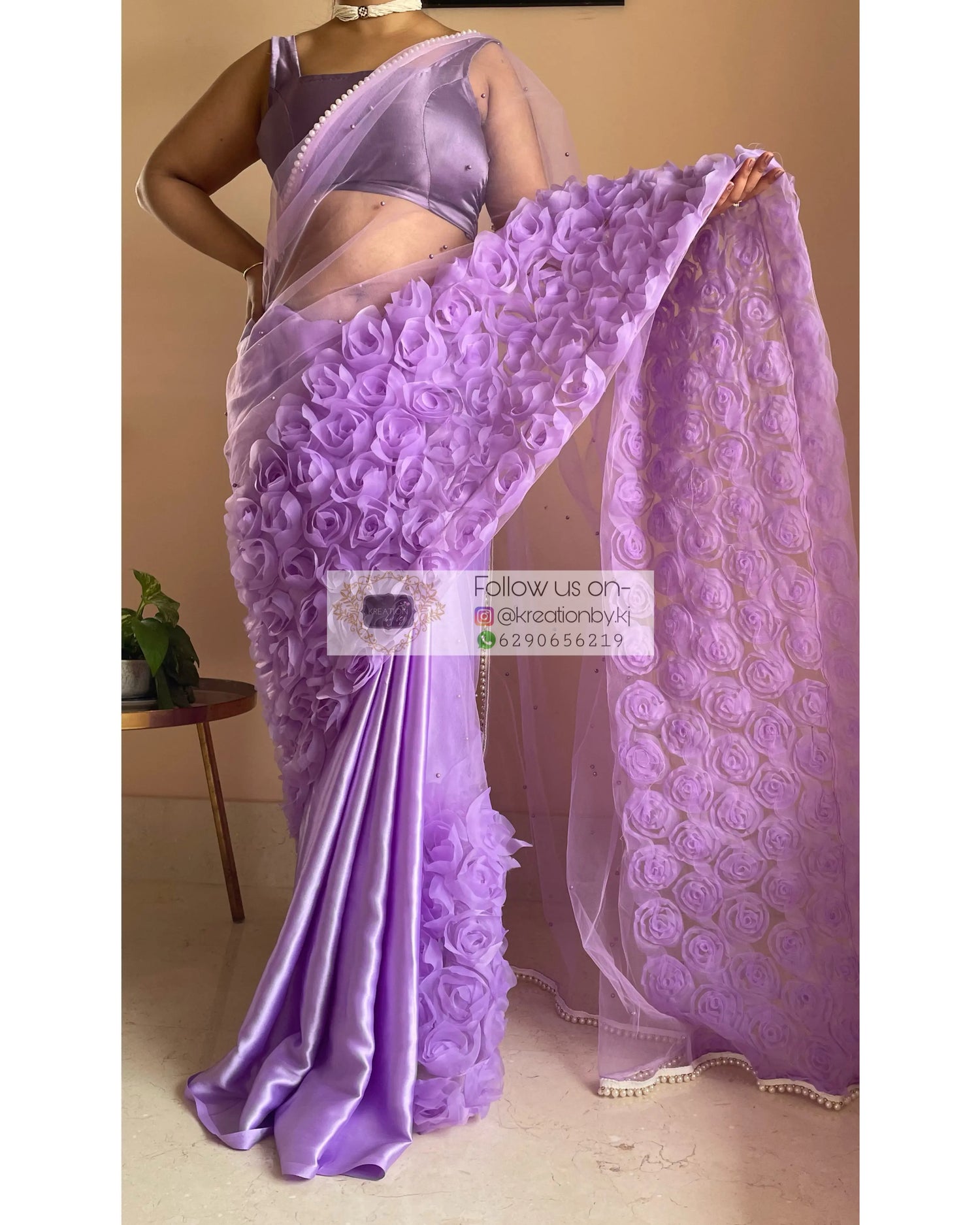 Lavender Drama Queen Net Saree kreationbykj