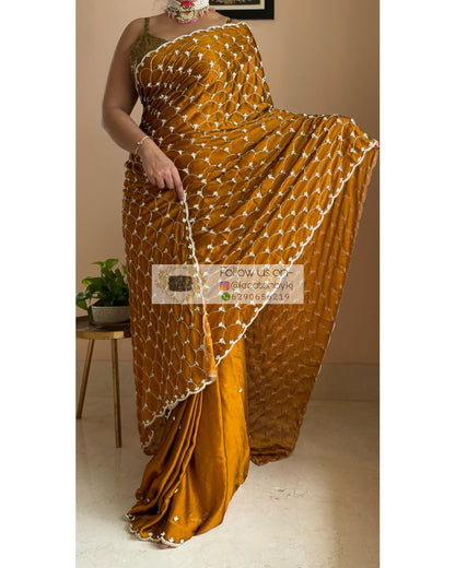 Mustard Golden Cutdana Mehraab Jaal Saree