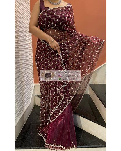 Wine Glass Tissue Mehraab Saree - kreationbykj