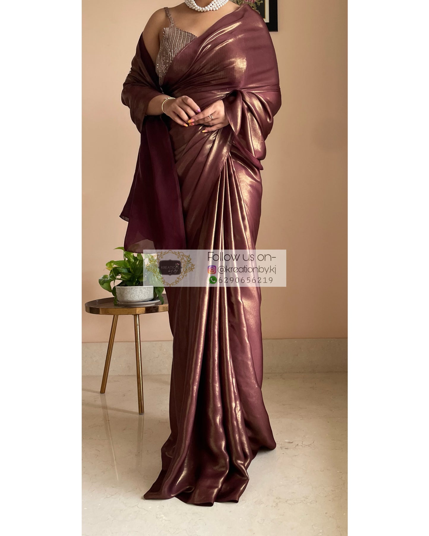 Molten Chocolate Brown Shimmer Satin Saree