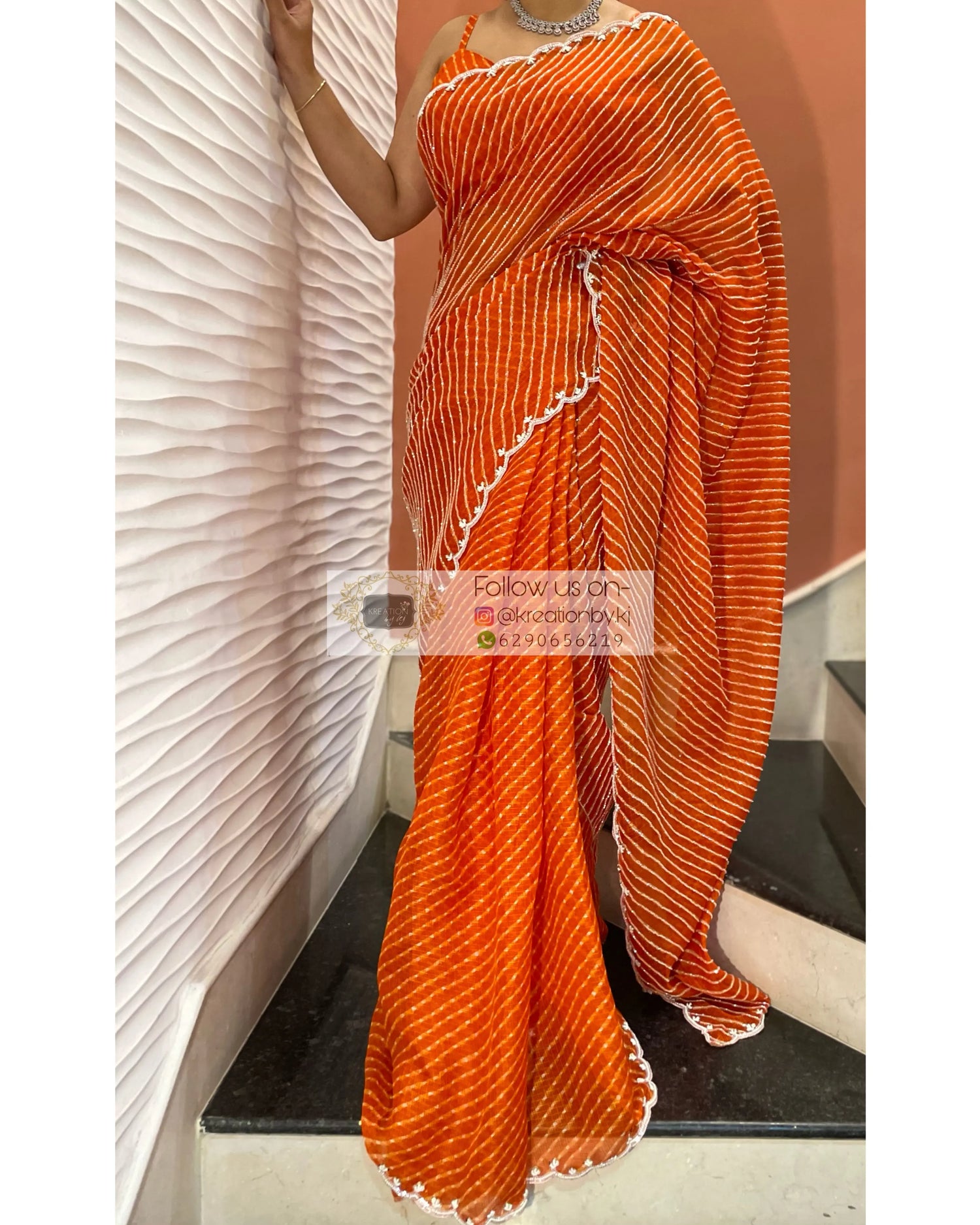 Kesari Leher Cutdana Saree - kreationbykj
