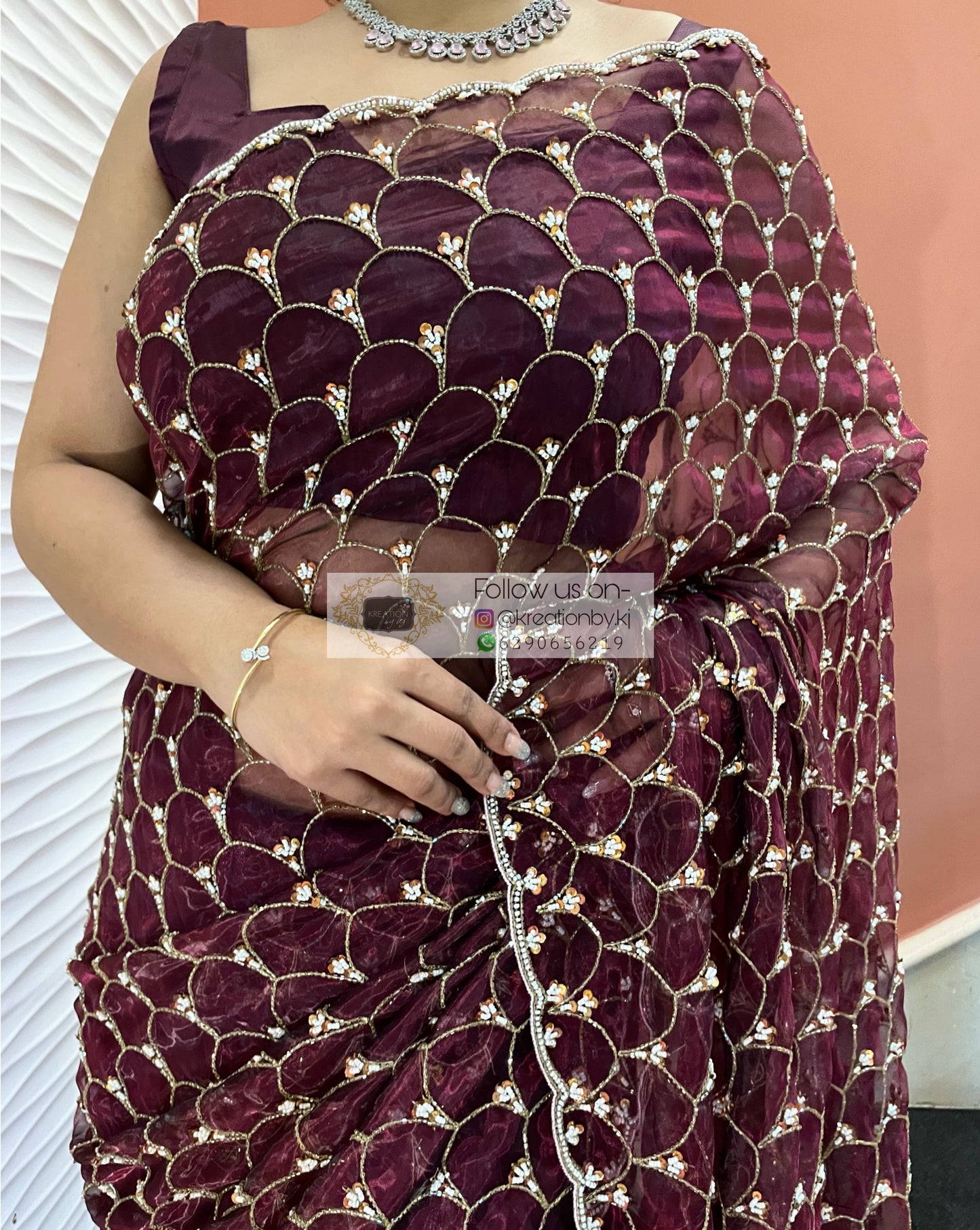 Wine Glass Tissue Mehraab Saree - kreationbykj