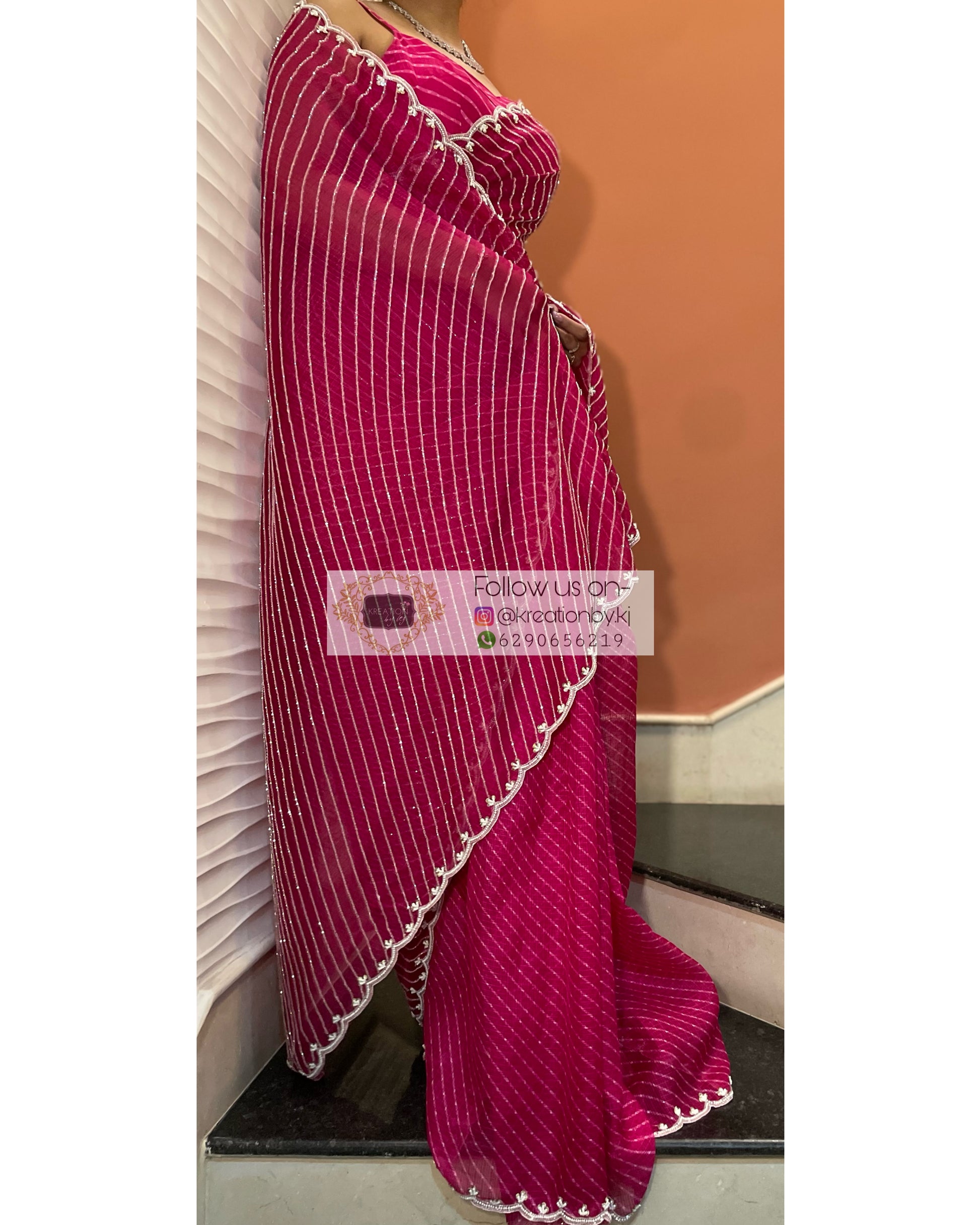 Gulaabi Leher Cutdana Saree - kreationbykj