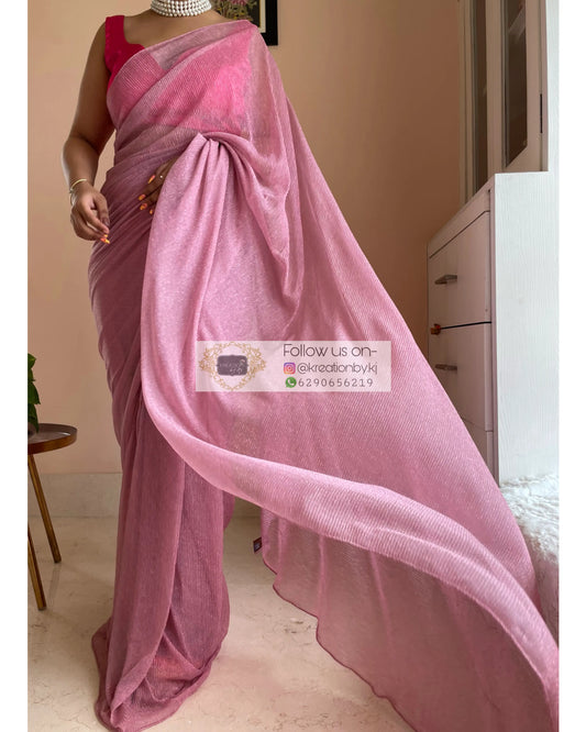 Mauve Shimmer Pleated Net Saree for First Date kreationbykj