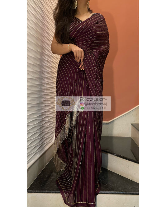 Aubergine Noorani Georgette Cocktail Saree kreationbykj