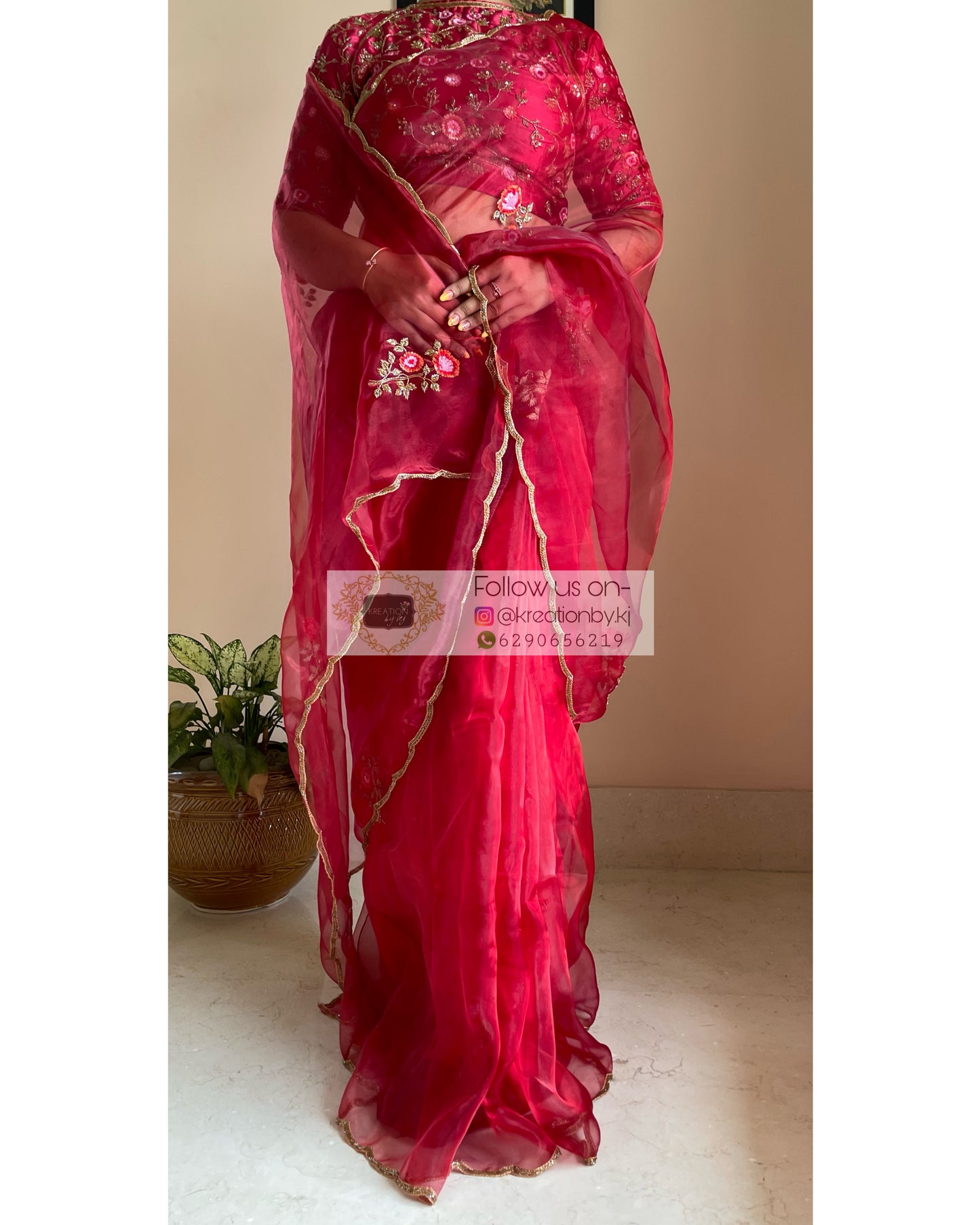 Remember the Roses Red Glass Tissue Saree - kreationbykj