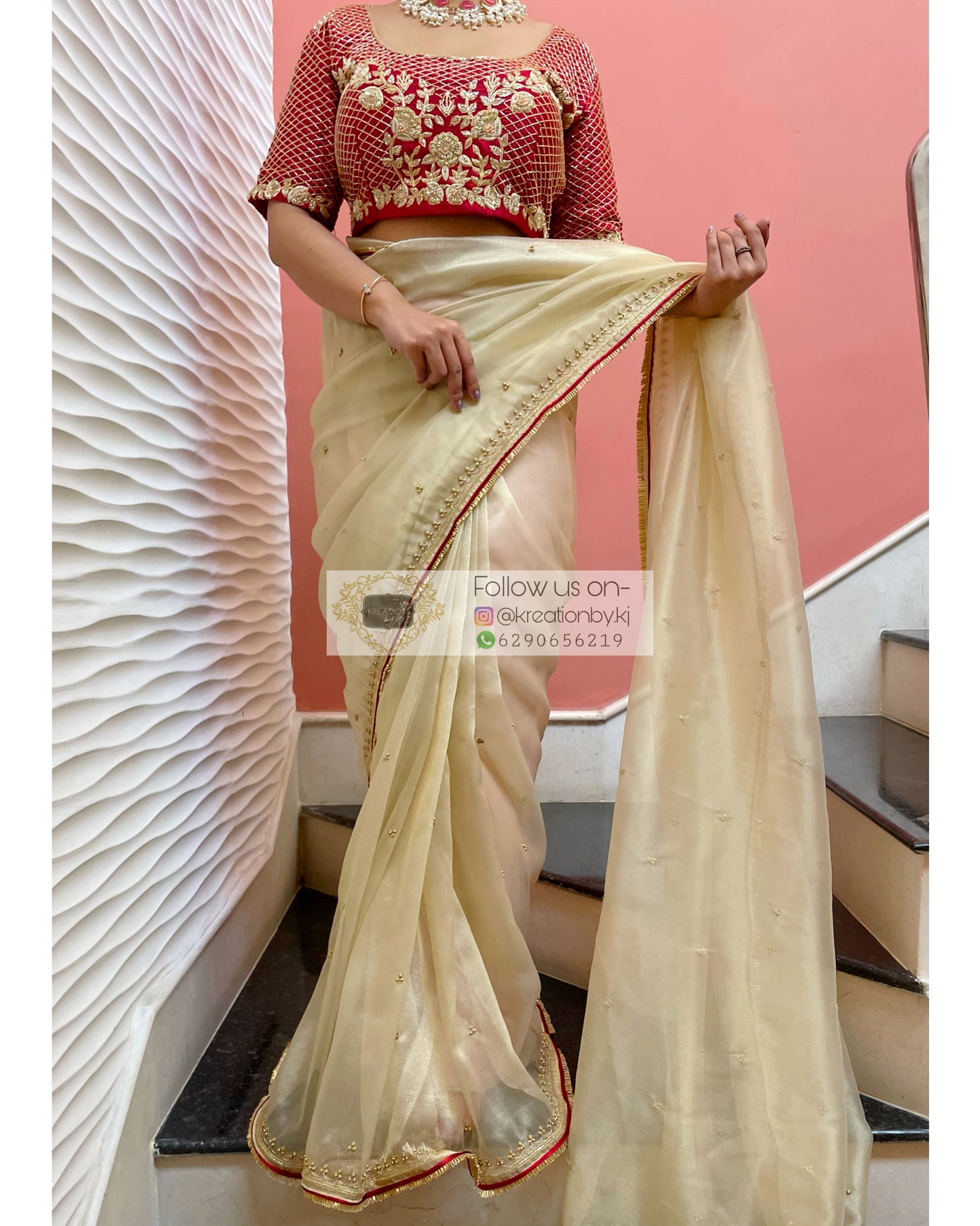 Swarna Beige Tissue Saree - kreationbykj