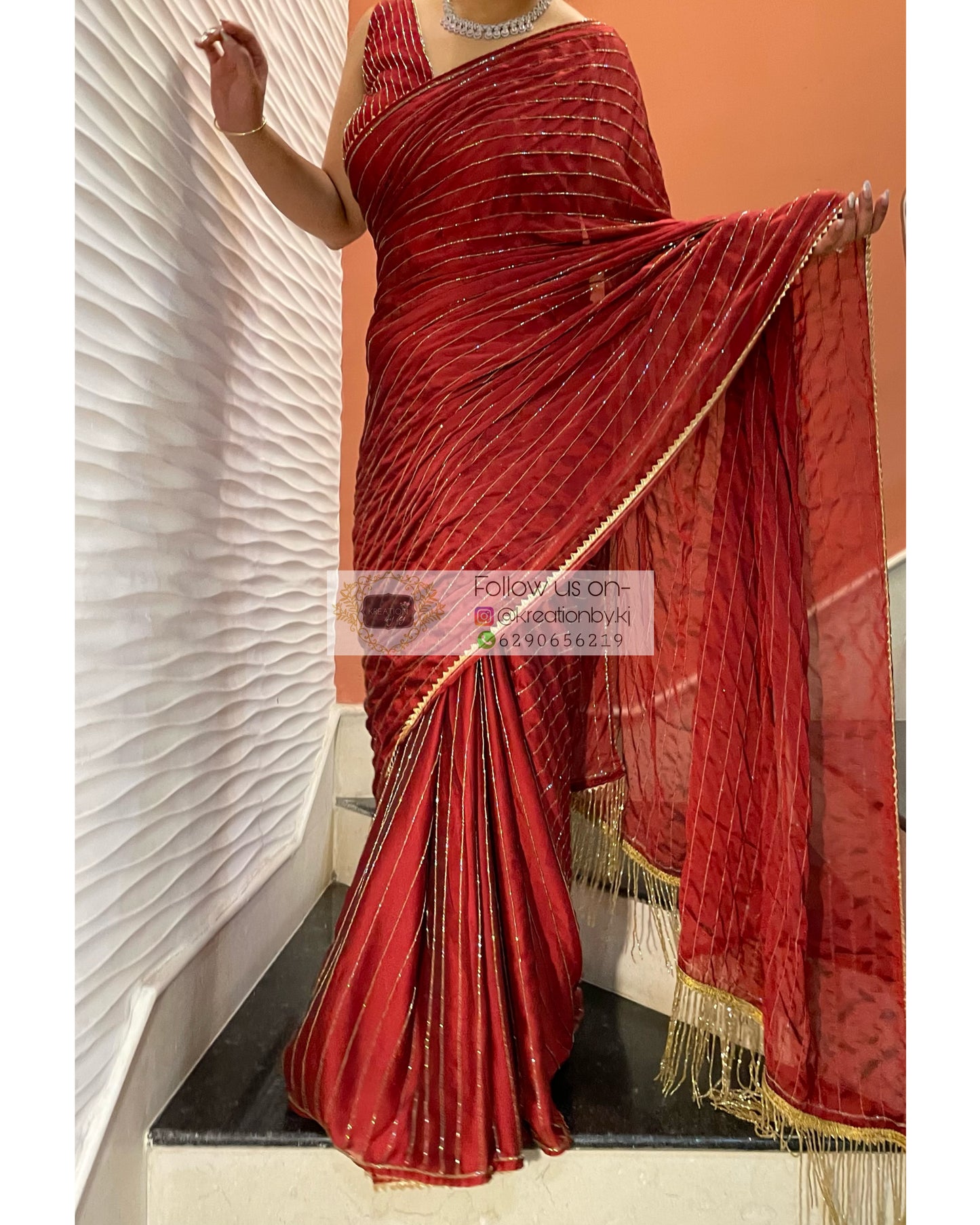 Noorani Maroon Georgette Saree - kreationbykj