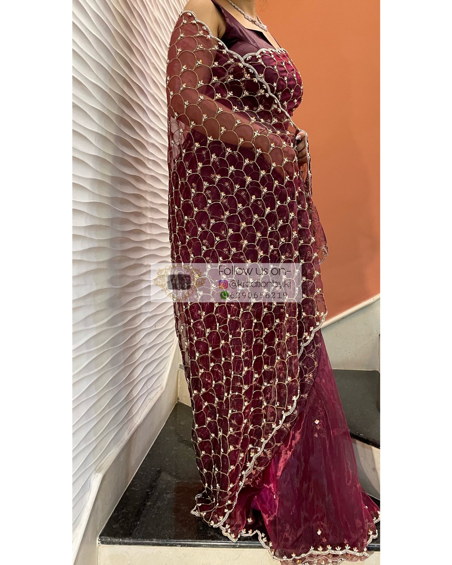 Wine Glass Tissue Mehraab Saree - kreationbykj