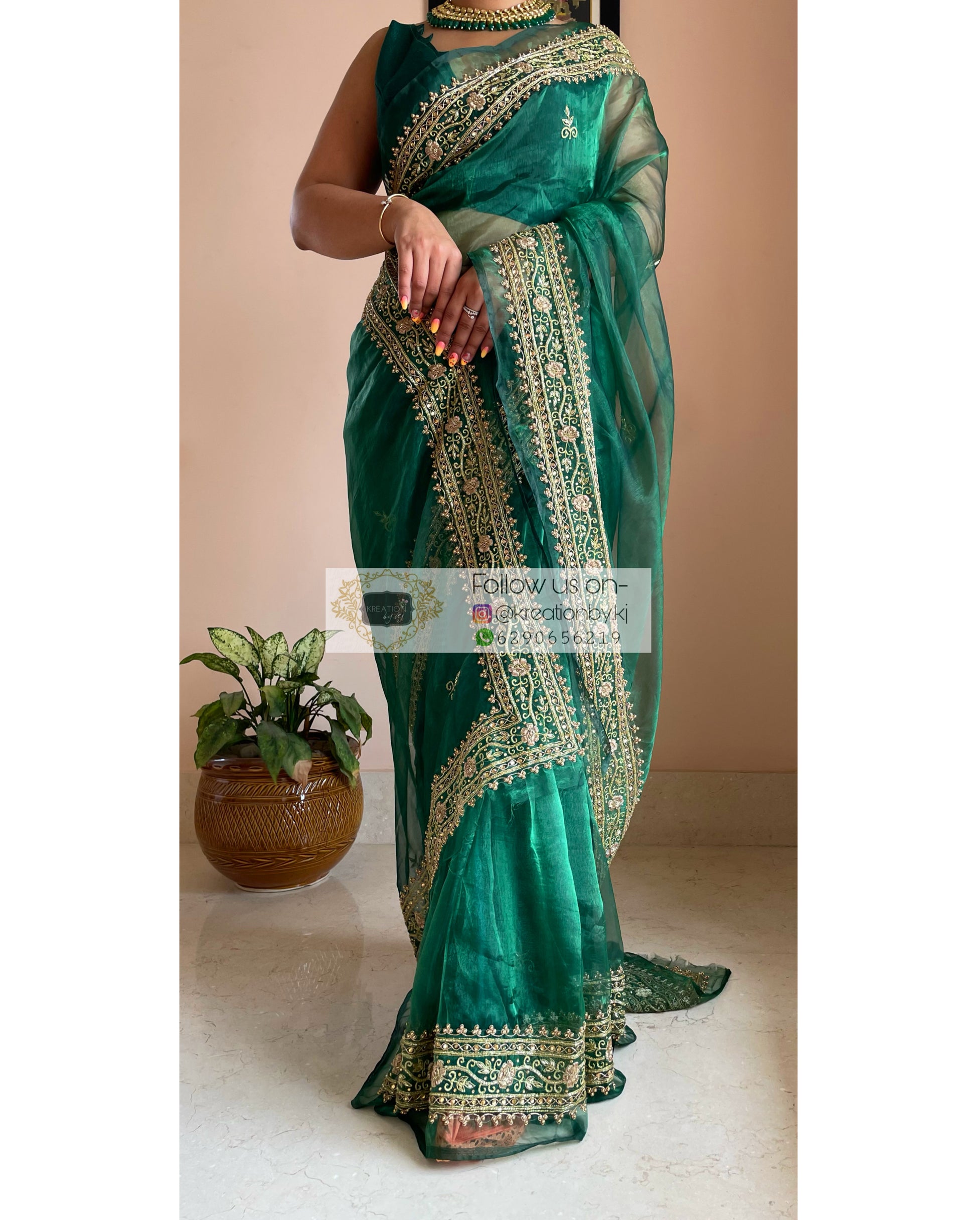 Forest Green Zarina Saree - kreationbykj