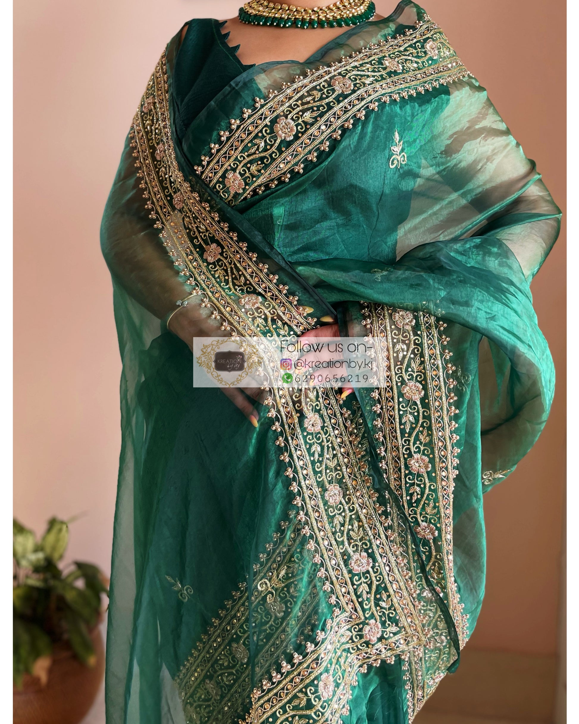 Forest Green Zarina Saree - kreationbykj