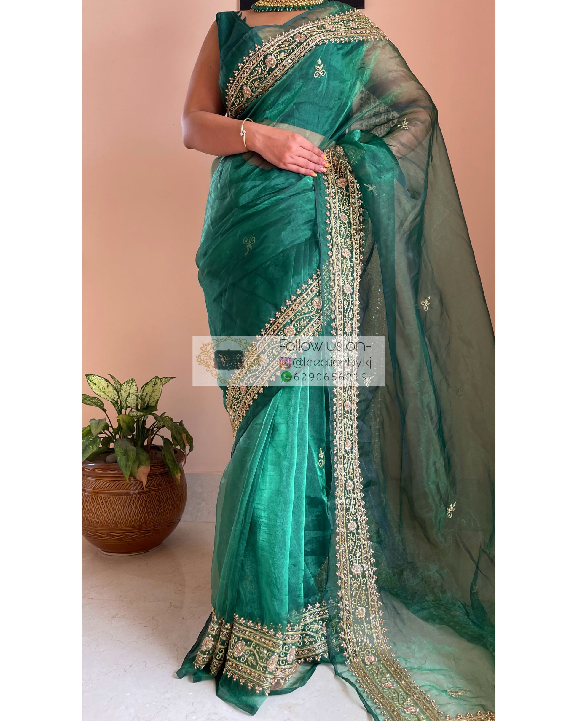 Forest Green Zarina Saree - kreationbykj