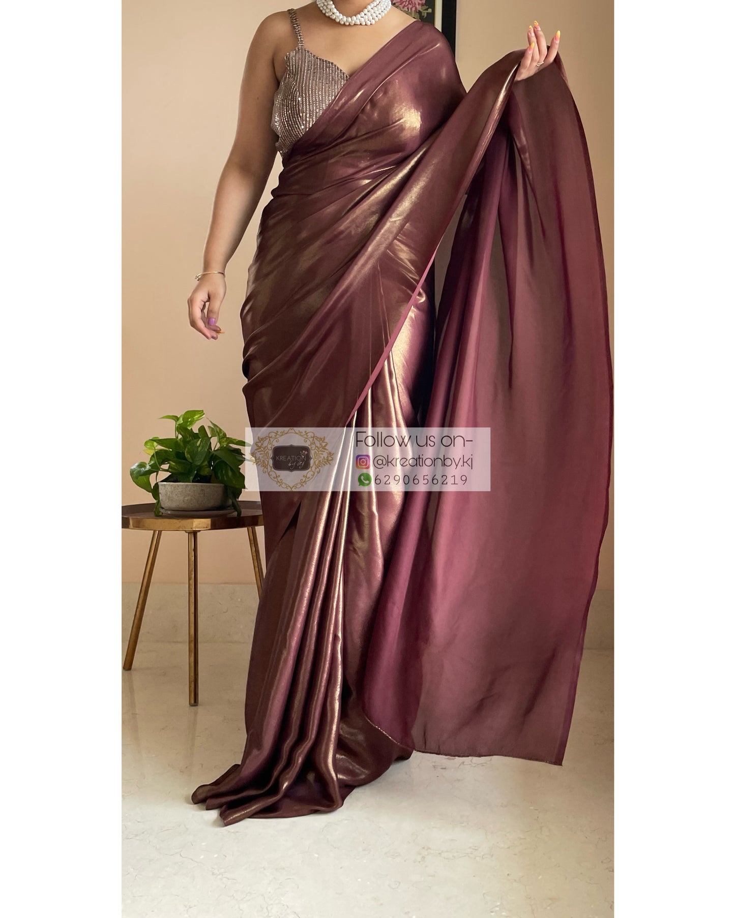 Molten Chocolate Brown Shimmer Satin Saree