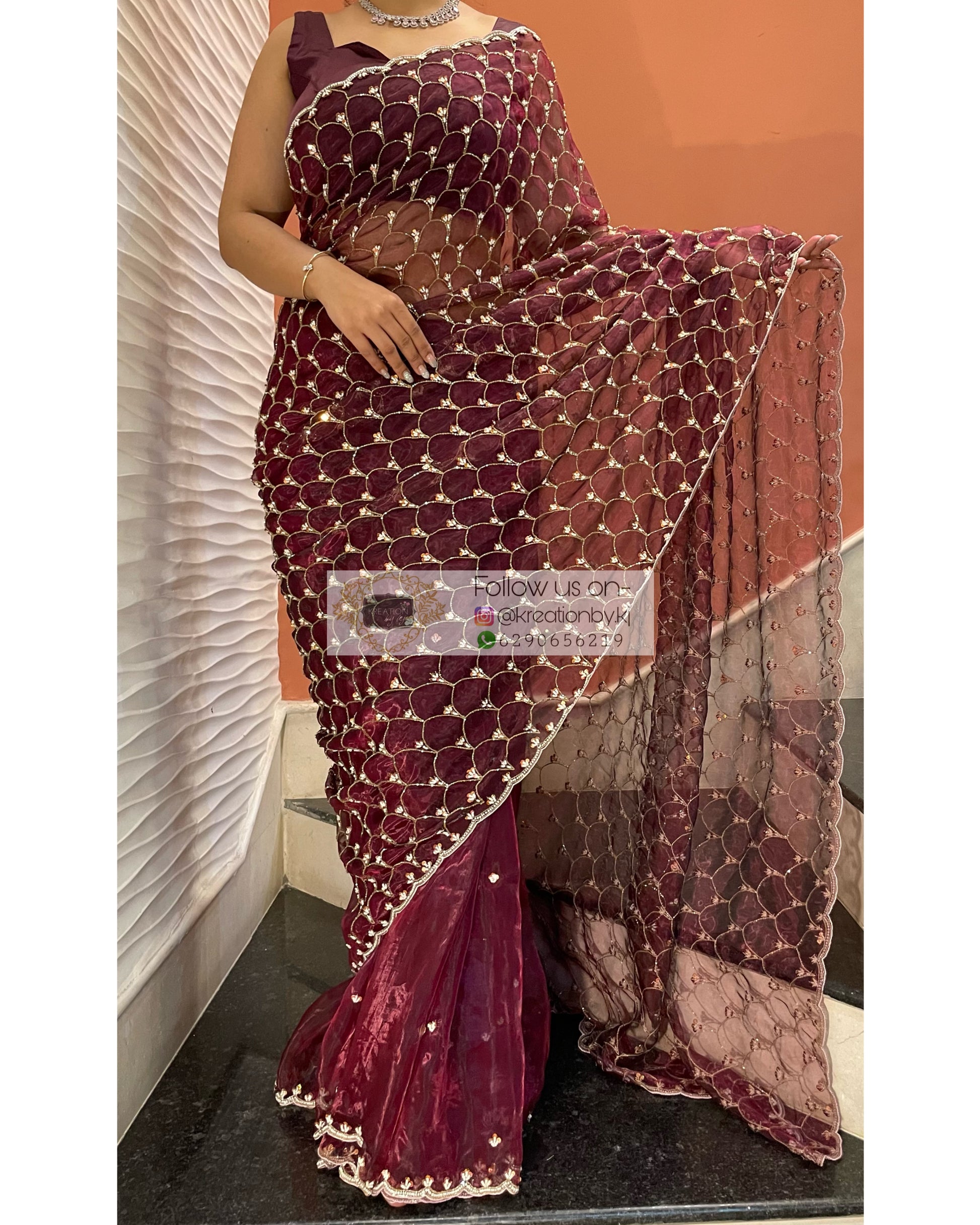 Wine Glass Tissue Mehraab Saree - kreationbykj